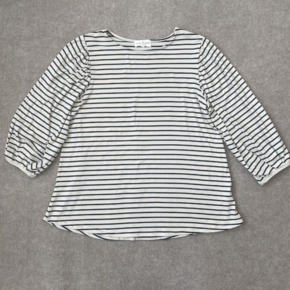 Thyme & Honey Tops - Thyme & Honey Shirt Womens Medium Cream Blue Striped Casual 3/4 Sleeve Casual